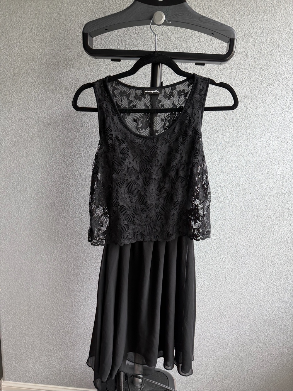 Black Lace Overlay Sleeveless Dress